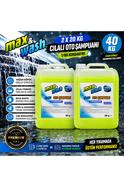 2x20 KG Cilalı Oto Şampuan Seti | 1/60 Konsantre | Yoğun Köpük | Parlaklık Sağlayan Profesyonel Araç Yıkama Şampuanı | Toplam 40 KG