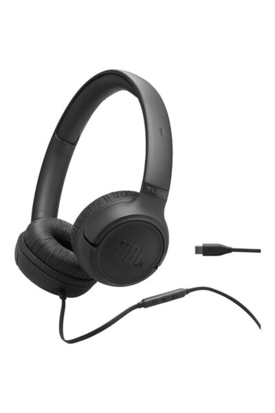 JBL Слушалки Tune 530C, Кабелни, На ухото, Микрофон, USB-C, Черни
