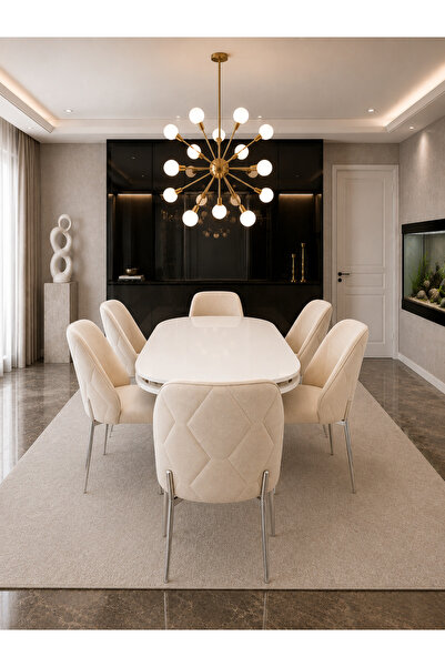 Concept Ayz Home Vienna Krom Serisi 6 Kişilik Krem Kumaş 90*168 Beyaz Lake Pa...