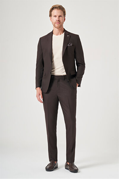 İmza Brown-Anthracite Mono Collar Striped 6 Drop Slim Fit Full Lining Flexibl...