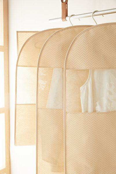 Ocean Home Textile 3 Adet Bej Balıksırtı Elbise Kılıfı Takım Elbise Kılıfı Kıyafet Taşıma Kılıfı Gamboç 60x135