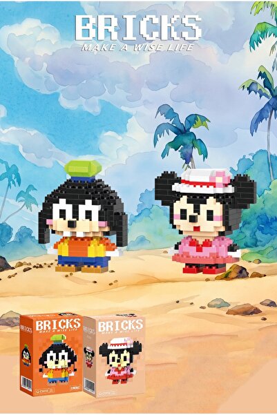 Bricks make a wise life Goofy ve Minnie Mouse 3D Yapboz - İkili Set - Mikro B...