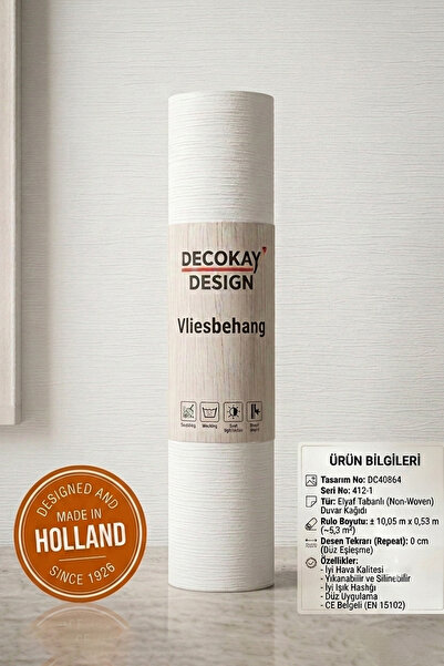 evcime Decokay Design DC40864 İthal Hollanda Üretimi Silinebilir Non-Woven Du...