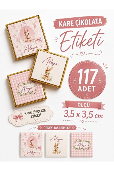 YEAP OFFICE Kişiye Özel İsimli Kare Çikolata Etiketi Yapışkanlı 117 Adet (3,5...