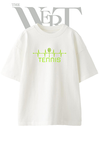 THEWERT Tricou supradimensionat alb unisex cu imprimeu cu design rachetă de t...