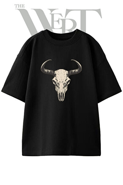 THEWERT Μπλουζάκι Unisex με στάμπα Boga Kafatasi Design, Μαύρο, Oversize