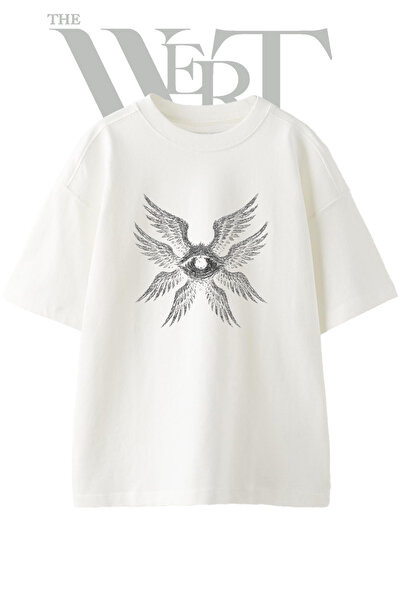THEWERT Μπλουζάκι με στάμπα Angel Eye Design, Unisex, λευκό, oversized