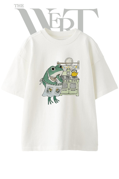 THEWERT Μπλουζάκι Unisex με στάμπα Frog Cooking Design, λευκό, oversized