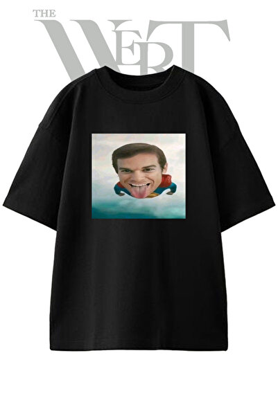 THEWERT Dekster Supermen dizajn, štampana unisex crna oversize majica