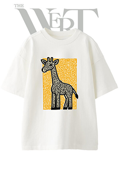 THEWERT Μπλουζάκι Unisex Λευκό Oversize με στάμπα Graphic Giraffe Design