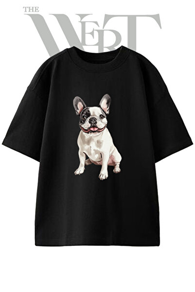 THEWERT French Bulldog Design Printed Unisex Black Oversize T-Shirt