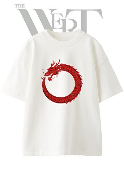 THEWERT Crveni zmaj Ouroboros dizajn, štampana unisex bela majica prevelikog ...