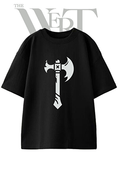 THEWERT Double Axe Design Printed Unisex Black Oversize T-Shirt