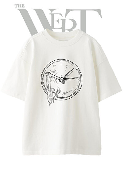 THEWERT Μπλουζάκι Clock Man Design με στάμπα Unisex Λευκό Oversize