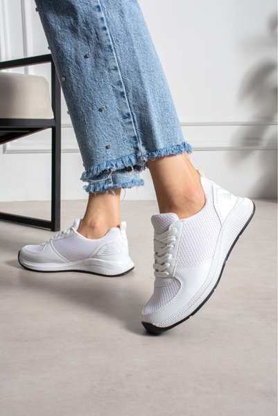 Encool Women's White Mesh Lace-Up Casual Sneaker Sports Shoes