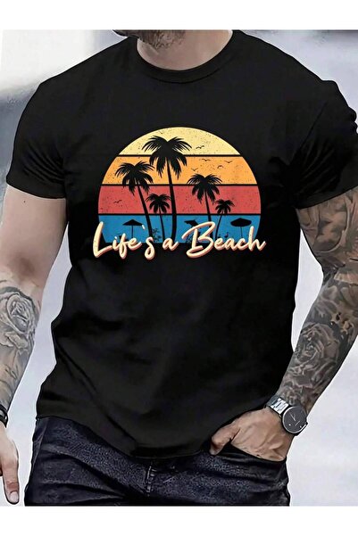 9JY تي شيرت مصنوع من القطن بنسبة 100%، تي شيرت مطبوع عليه Life's A Beach Funn...