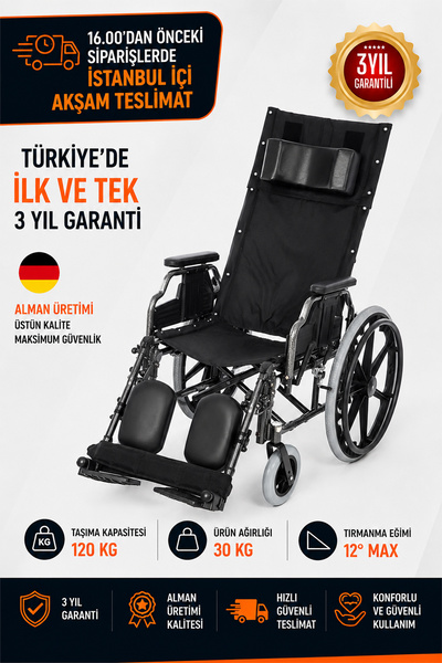 Römer R255 Manuel Tekerlekli Sandalye – 90°-180° Yatabilen Sırt, Çıkarılabili...
