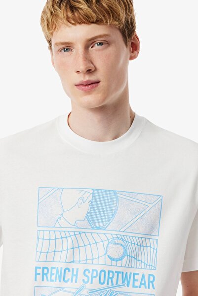 Lacoste Men's Tennis Print Classic Fit Cotton Tee Crew Neck Graphic Printed M...