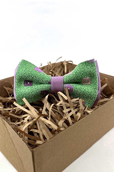 Kravatkolik Green Purple Small Pattern Silk Bow Tie Sb268