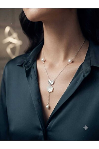 Papatya Silver 925 Ayar Gümüş Özel Tasarım İncili Lotus Kanat Kolye
