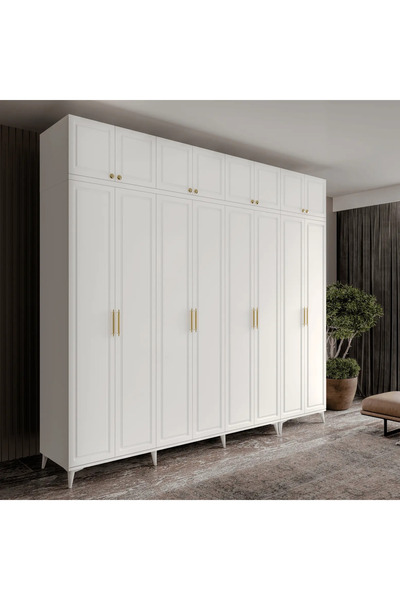 MaceraMobilya Milas Gold 8 Kapaklı Komple MDF Ayaklı Yüklüklü Gardırop Yatak ...