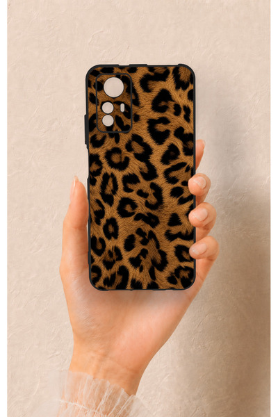 Vip Case Redmi Note 12S Uyumlu Koyu Leopar Deri Desenli Silikon Kılıf