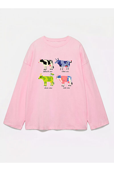 Disante 100% bumbac, cu potrivire oversize, cu imprimeu Cow Collection - Tric...