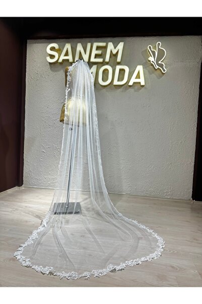 sanem moda SİMLİ DANTELLİ UZUN DUVAK 2.50cm UZUNLUĞUNDA KORDONELİ GELİN DUVAĞ...