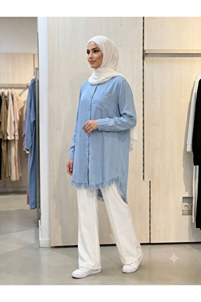 My Magazin تونيك نسائي من القماش الطبيعي مزين بالشرّابات 7267
