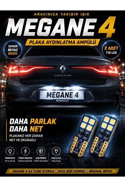 DuoLight Megane 4 Uyumlu LED Plaka Lambası T10 Canbus Hatasız Güçlü Xenon Bey...