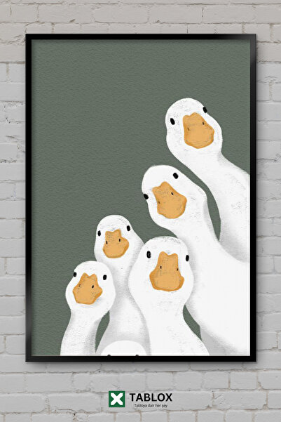 TABLOX Minimal Drawing Ducks Decorative Mdf Painting with Wooden Frame