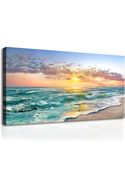 HOME MODE Ocean Waves Beach Sunrise Gallery Wrapped Canvas Wall Art | 50x100c...