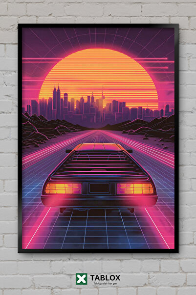TABLOX Retro Car Aesthetic Vaporwave Nostalgic Sunset Wooden Framed Decorativ...