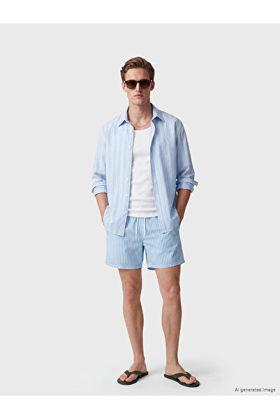 LC Waikiki شورت سباحة LCW SWIMWEAR أزرق قصير مخطط للرجال