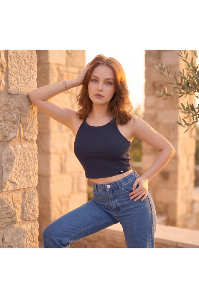 Flare Kadın Yüksek Pamuklu Kaşkorse Crop Body - Halter Yaka Esnek Spor/Günlük...