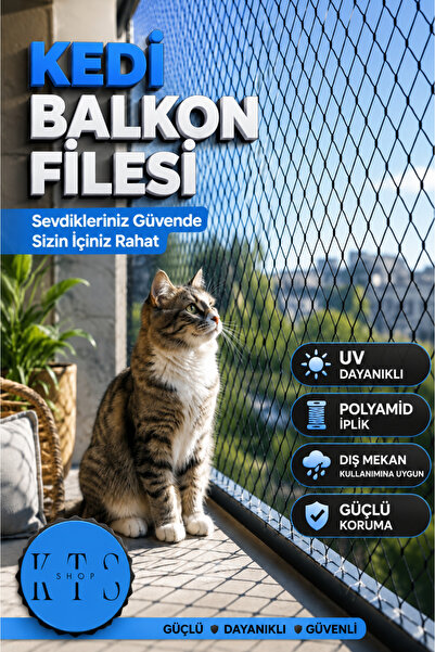 KTS SHOP Siyah 3x1 Metre | Balkon Güvenlik Filesi | Kedi Pencere Filesi | Bal...
