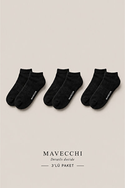 MAVECCHI 3 أزواج من الجوارب الرجالية الممتازة المصنوعة من القطن الأسود بدون خ...