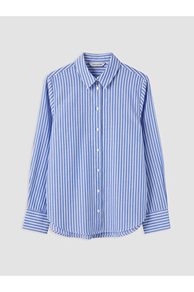 LC Waikiki Blue Striped 100% Cotton Women's Shirt
