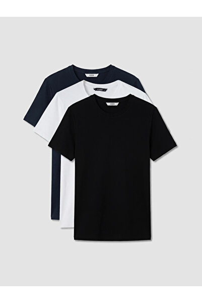 LC Waikiki Siyah Slim Fit Esnek Basic Erkek Tişört 3'lü