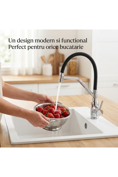 Elysar Baterie de Bucatarie Flexibila, Elysar®, Inox, Monocomanda, Pipa Mobil...