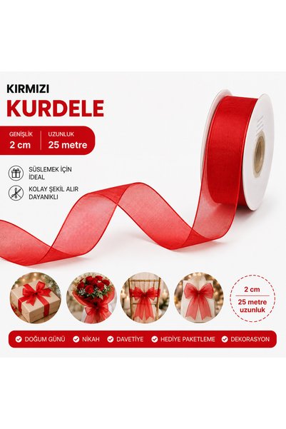 Massaltay Panglică din organza 2 cm x 25 metri Panglică pentru decorare Ambal...