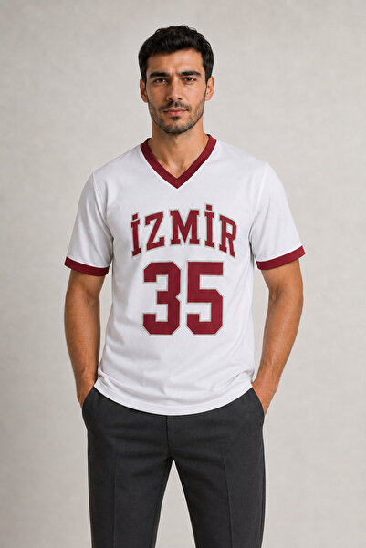 cc collection Unisex Izmir 35 Τυπωμένο λευκό Kappa Jersey Claret Red V-Neck C...