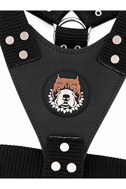 YILPAX Köpek Göğüs Tasması Deri Panelli Dokuma Ayarlanabilir Büyük Irk Gezdirme Tasması Siyah