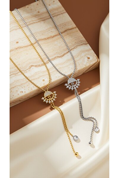 Generic Brand Stainless Steel Half Sun Y Pendant Dangle Stone Women's Necklace