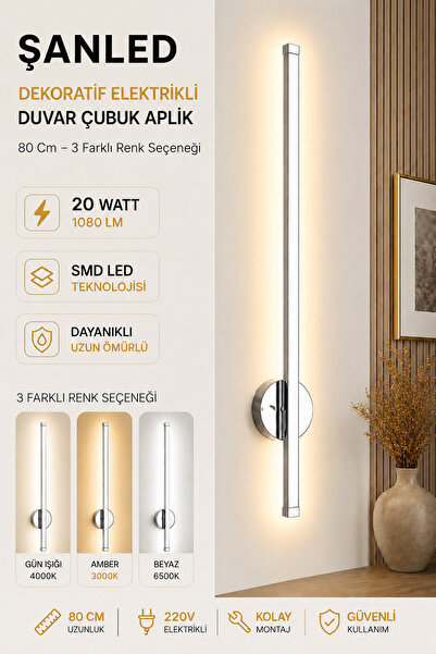 ŞANLED Decorative 20W Indoor Chrome Case 3 Color Light Electric 80 cm Wall Sc...