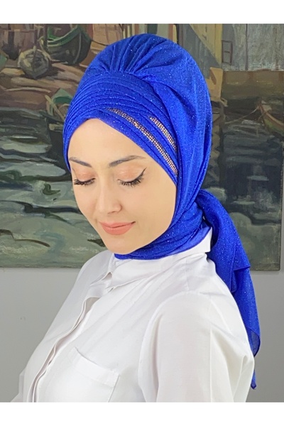 MY UKİYO STORE Çırağan Çok Drapeli Gold Taşlı Simli Şifon Hazır Şal