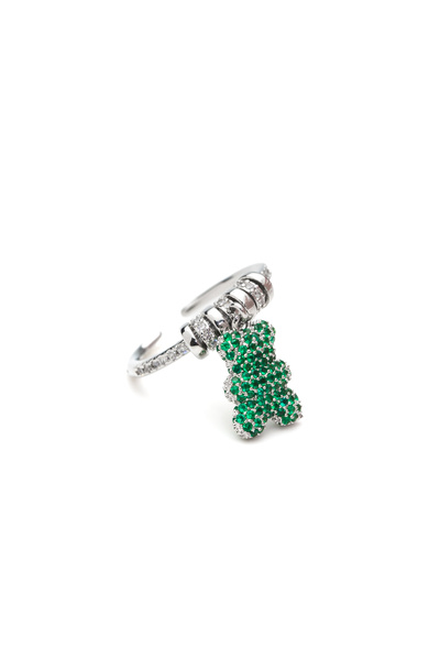 ElectraStore Inel Reglabil Argintiu Green Teddy Bear