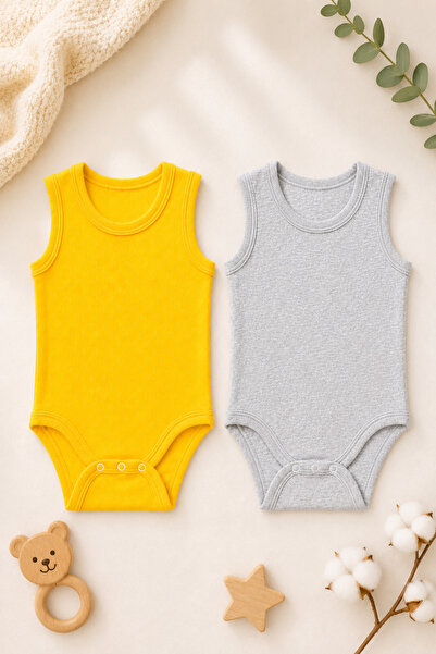 mini kanka 100% Cotton Baby Strap Bodysuit Set 100% Cotton Sleeveless Snap Fa...