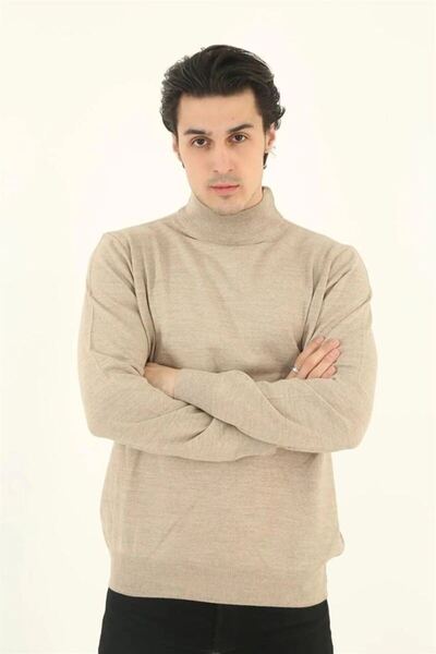 Mariposa Secret Men's half turtleneck knit sweater - beige