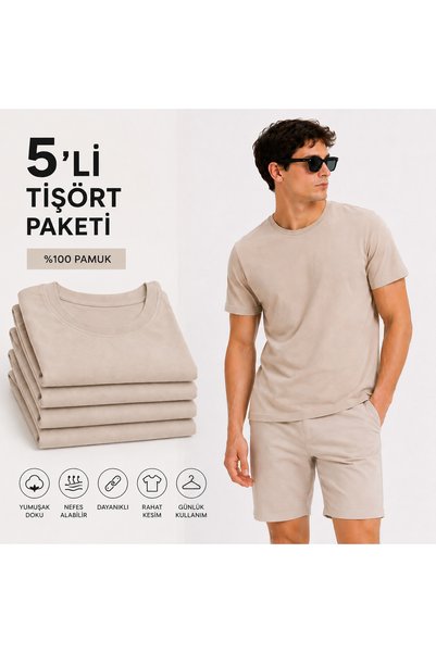 Maison Rae Set de 5 tricouri pentru bărbați, model basic, croială regular, 10...